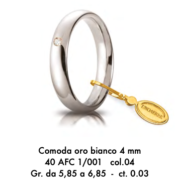 fede comoda oro bianco 4 mm ct.0.03 unoerre